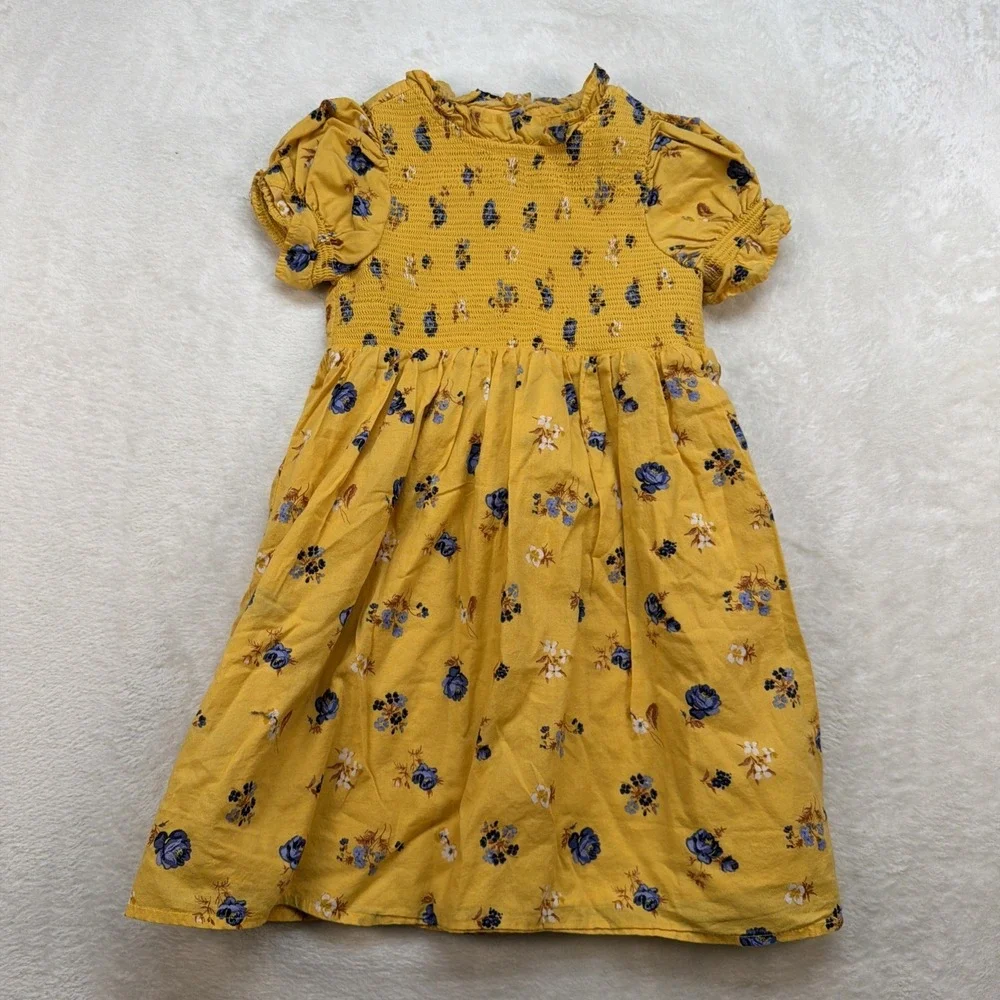 Janie and Jack Girls Smocked Floral Dress 6 Mustard Fall Boho Prairie